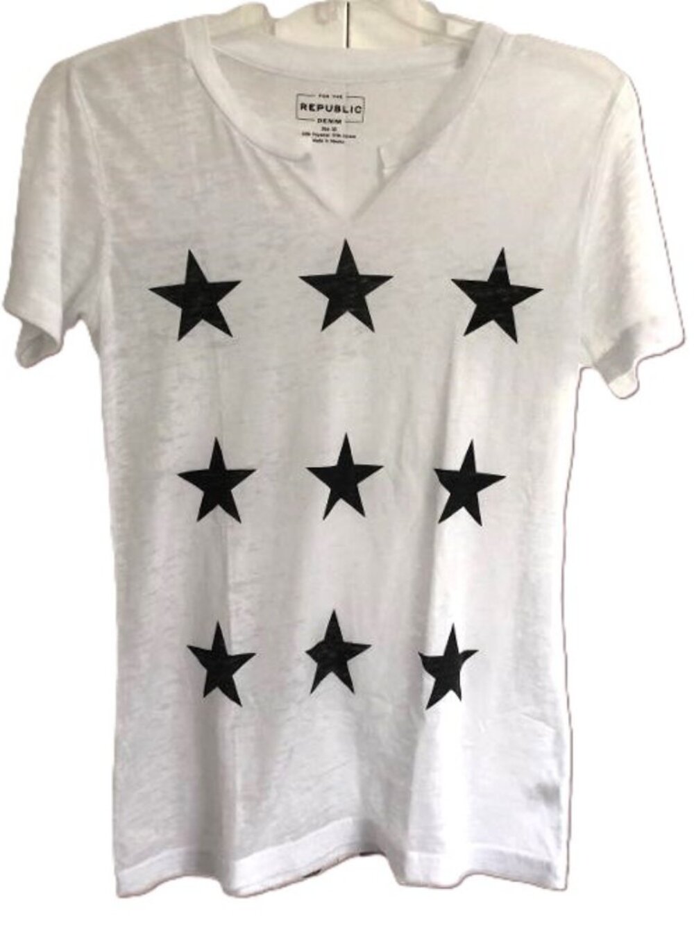 For the Republic White Split Neck T Shirt with Stars Size XS